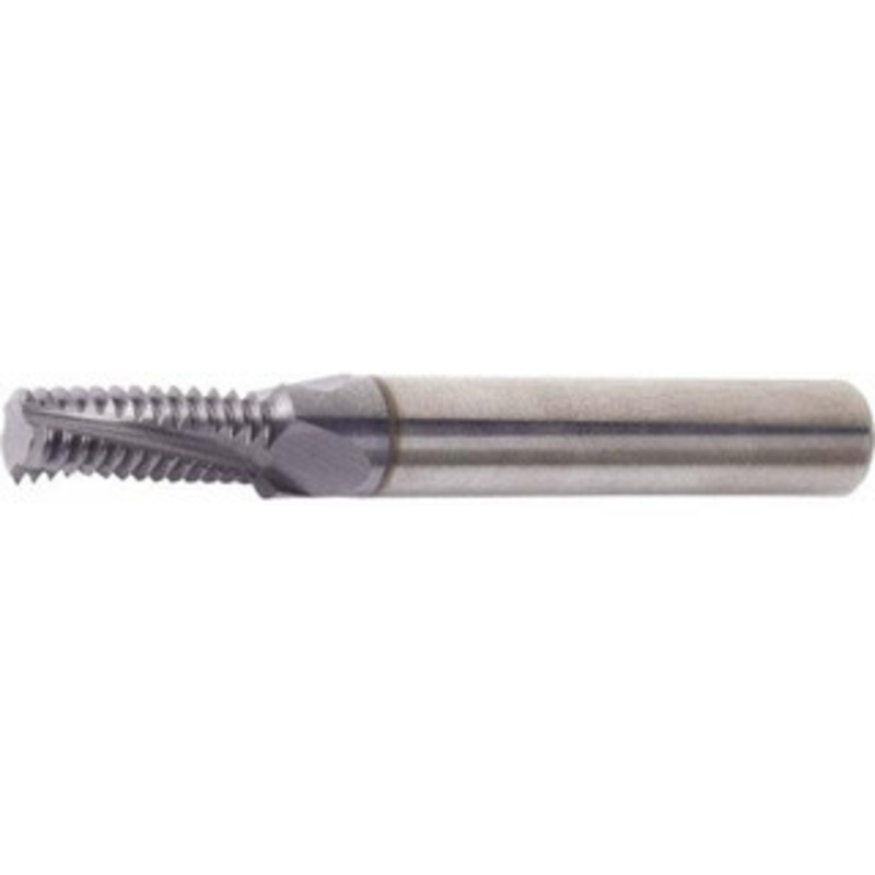 Vargus Helical Flute Thread Mill: 1/4-18, Internal/External, 4 Flute, 2.9920 Shank Dia, Solid Carbide 18 TPI, 0.3050 mm Cut Dia, 0.6110 LOC, 2.9920 OAL, TiCN Coated 80563 – 71971410