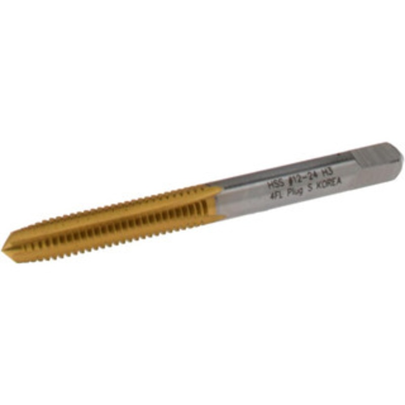 Hertel #12-24 Plug RH 2B/3B H3 TiN High Speed Steel 4-Flute Straight Flute Hand Tap 2-5/8 OAL, 15/16 Thread Length, UNC K008294AS25 – 59914937