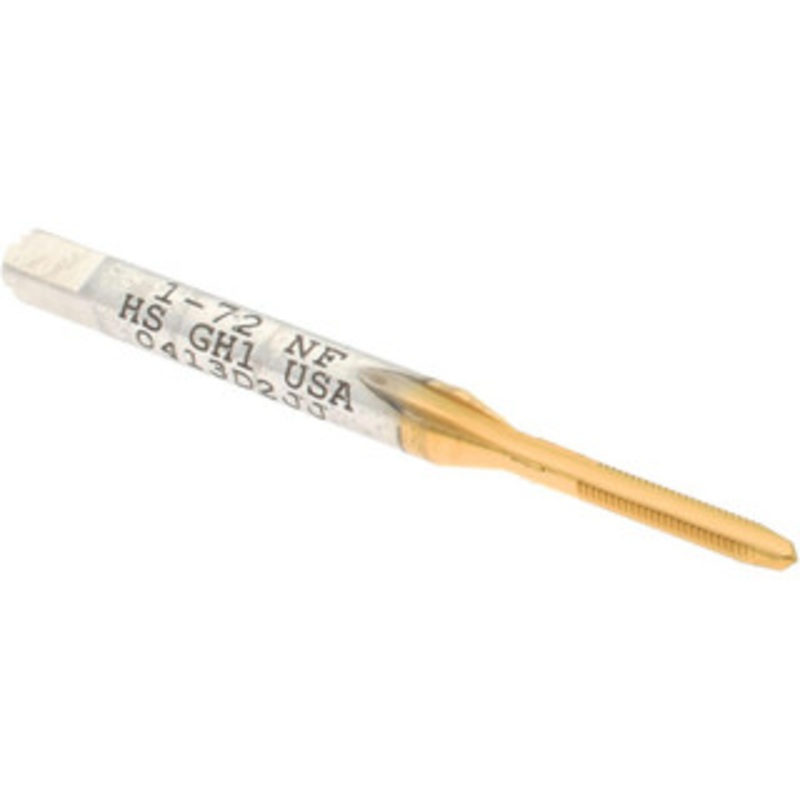 Hertel #1-72 Plug RH 3B H1 TiN High Speed Steel 2-Flute Straight Flute Hand Tap 1-11/16 OAL, 3/8 Thread Length, UNF K008022AS25 – 59914812
