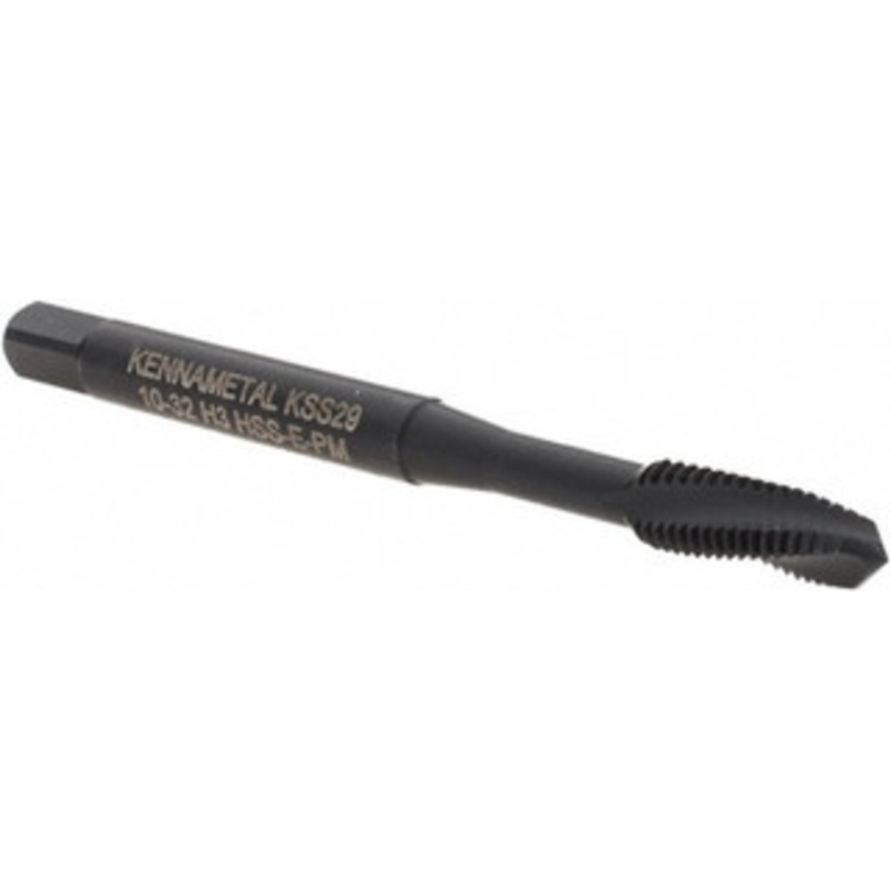 Kennametal Spiral Flute Tap: #10-32 UNF, 3 Flutes, Plug, 2B Class of Fit, Vanadium High Speed Steel, Oxide Coated 12 mm Thread Length, 2-3/8 OAL, Right Hand Thread, H3, Series T690 5705679 – 57455990