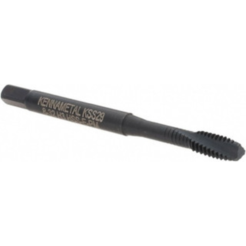 Kennametal Spiral Flute Tap: #8-32 UNC, 3 Flutes, Modified Bottoming, 2B Class of Fit, Vanadium High Speed Steel, Oxide Coated 7.9 mm Thread Length, 2-1/8 OAL, Right Hand Thread, H3, Series T692 5705472 – 57449548