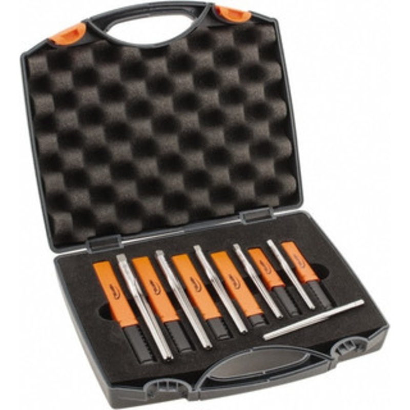 Hertel #5 to #0 Pin, 0.0666 to 0.1638 Diam, 0.0497 to 0.1287 Small End, Straight Shank, Taper Pin Reamer Set Helical Flute, Right Hand Cut, High Speed Steel, Bright Finish 2058618 – 30162747