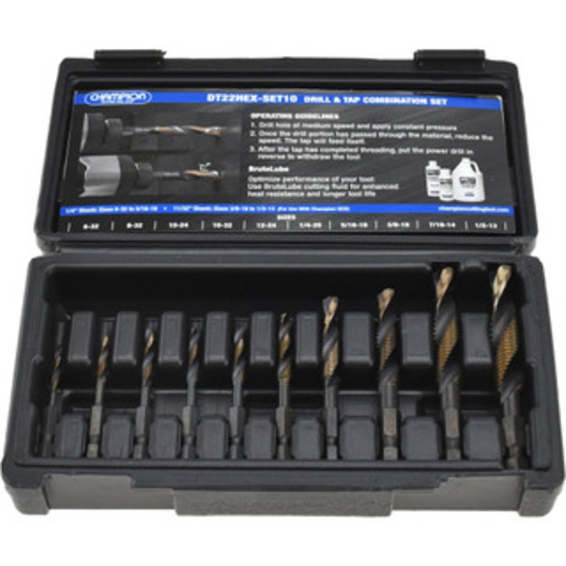 Value Collection #6-32 to 1/2-13 UNC, High Speed Steel Combination Drill and Tap Set 10 Piece Set DT22HEX-SET10 – 47104252