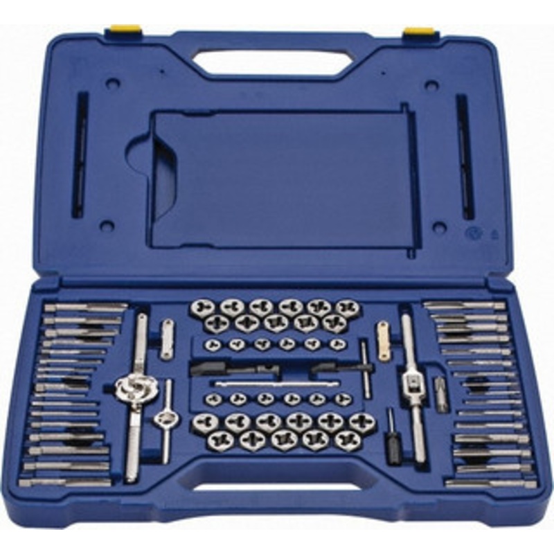 IRWIN HANSON Tap & Die Set: #4-40 to 1/2-20 Taps, #4-40 to 1/2-20 Dies, NPT Carbon Steel, Bright Finish, 1 Hex Dies, 76 Pc 26376 – 03959319