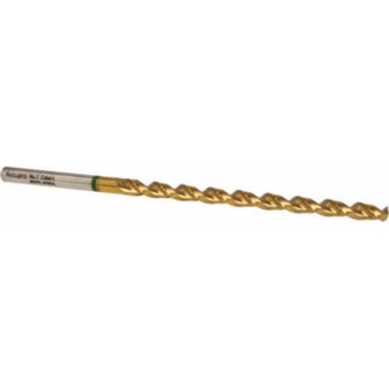 Accupro #7 130 Spiral Flute Vanadium High Speed Steel Taper Length Drill Bit TiN Finish, 87mm Flute Length, 132mm OAL, Split Point, Straight Shank 1GL0511-AC – 56518657