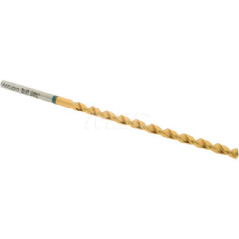 Accupro #28 130 Spiral Flute Vanadium High Speed Steel Taper Length Drill Bit TiN Finish, 73mm Flute Length, 112mm OAL, Split Point, Straight Shank 1GL0356-AC – 56518350