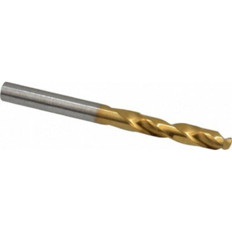 Hertel #12 135 Spiral Flute Cobalt Screw Machine Drill Bit TiN Finish, Right Hand Cut, 1-3/16 Flute Length, 2-1/4 OAL, Split Point, Straight Shank 66691882 – 66691882