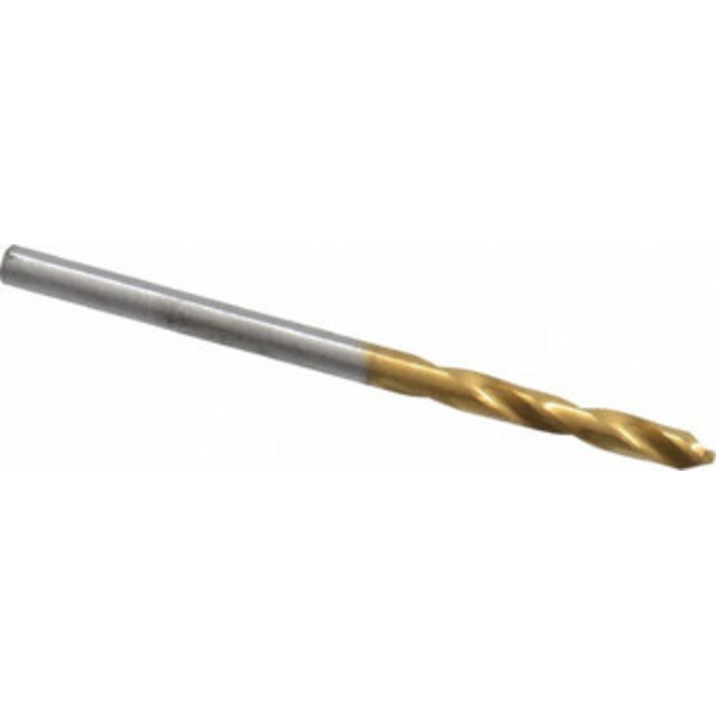 Hertel #36 135 Spiral Flute High Speed Steel Screw Machine Drill Bit TiN Finish, Right Hand Cut, 13/16 Flute Length, 1-13/16 OAL, Split Point, Straight Shank 2387538 – 02387298