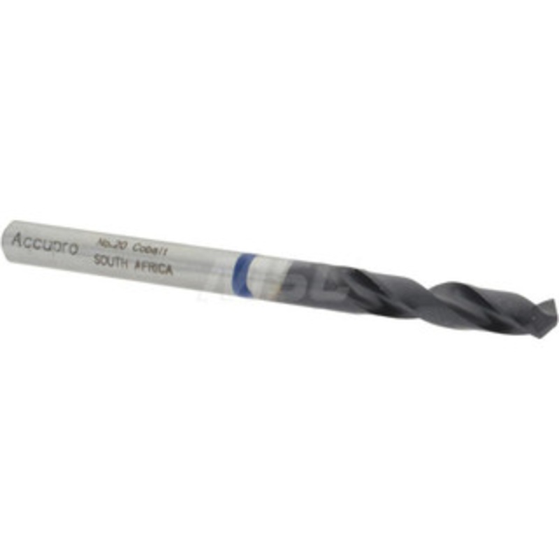 Accupro #20 120 Spiral Flute Cobalt Screw Machine Drill Bit TiAlN Finish, Right Hand Cut, 22mm Flute Length, 55mm OAL, Faceted Point, Straight Shank 1BS0409-AC – 05493515