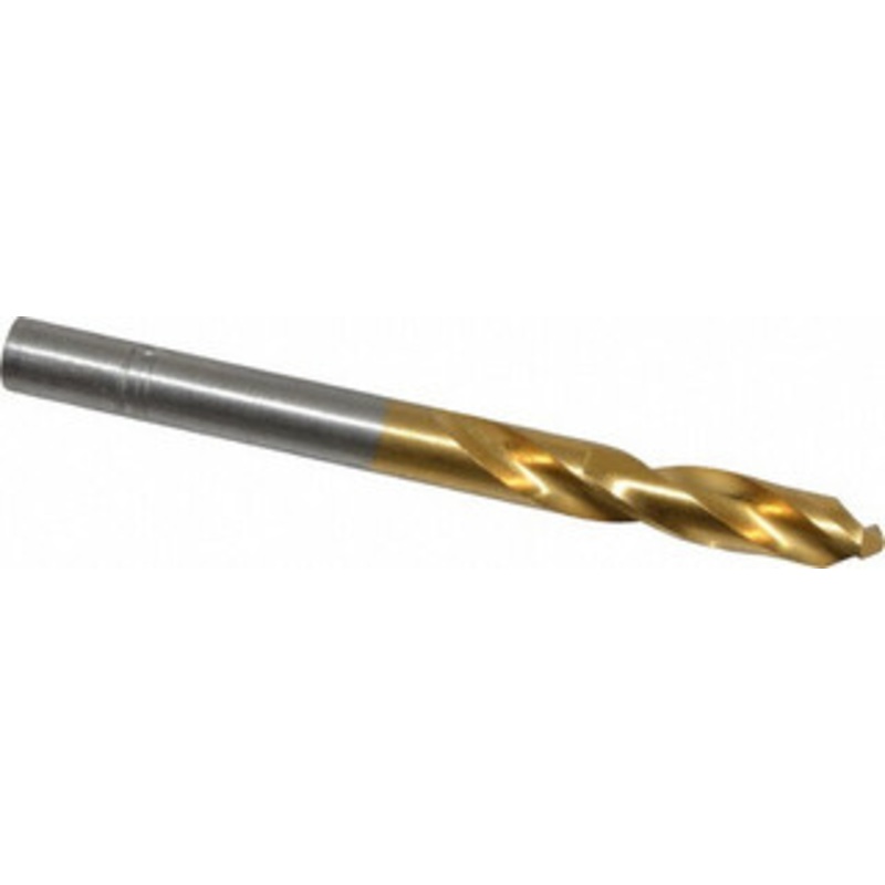 Hertel #8 135 Spiral Flute High Speed Steel Screw Machine Drill Bit TiN Finish, Right Hand Cut, 1-3/16 Flute Length, 2-1/4 OAL, Split Point, Straight Shank 2387272 – 02387025