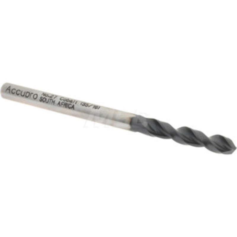 Accupro #27 130 Parabolic Flute Cobalt Screw Machine Drill Bit TiAlN Finish, Right Hand Cut, 0.787 Flute Length, 2.047 OAL, Split Point, Straight Shank 1630366A-AC – 01348697