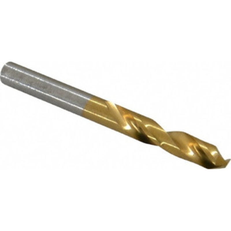 Hertel #1 135 Spiral Flute High Speed Steel Screw Machine Drill Bit TiN Finish, Right Hand Cut, 1-5/16 Flute Length, 2-7/16 OAL, Split Point, Straight Shank 2385797 – 02385797
