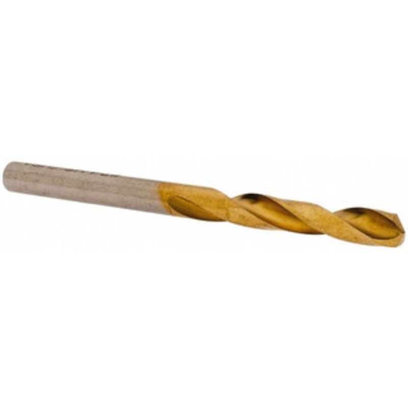Hertel #24 135 Spiral Flute High Speed Steel Screw Machine Drill Bit TiN Finish, Right Hand Cut, 1 Flute Length, 2-1/16 OAL, Split Point, Straight Shank 2387413 – 02387173