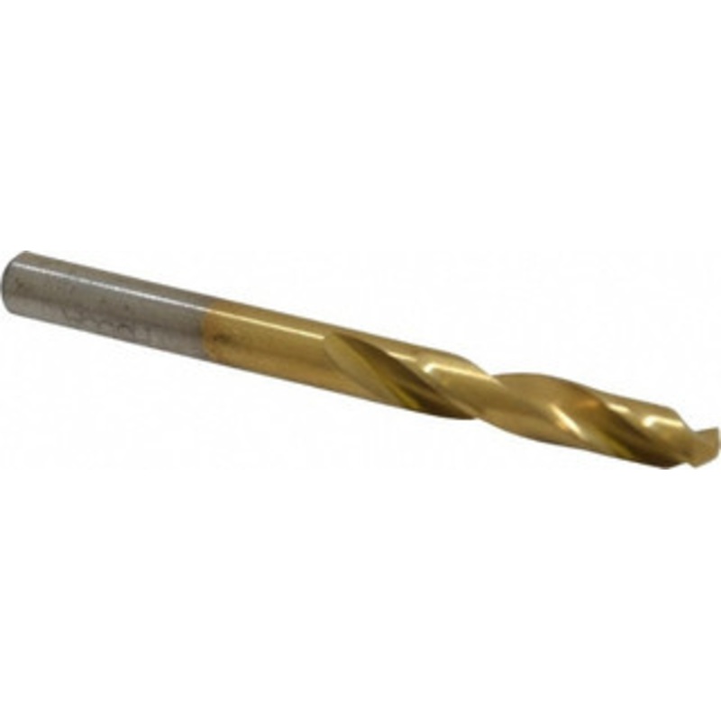 Chicago-Latrobe #8 135 Spiral Flute High Speed Steel Screw Machine Drill Bit TiN Finish, Right Hand Cut, 1-3/16 Flute Length, 2-1/4 OAL, Split Point, Straight Shank 48378 – 06131916