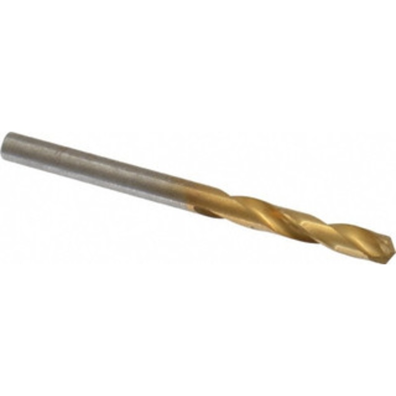Hertel #25 135 Spiral Flute High Speed Steel Screw Machine Drill Bit TiN Finish, Right Hand Cut, 1 Flute Length, 2-1/16 OAL, Split Point, Straight Shank 2387421 – 02387181