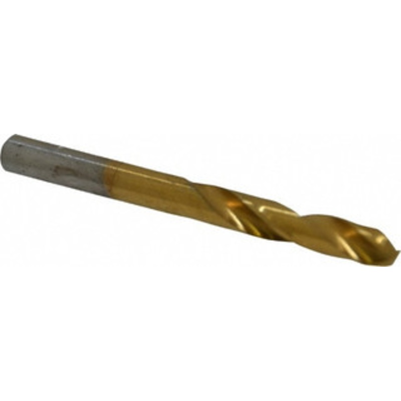Chicago-Latrobe #2 135 Spiral Flute High Speed Steel Screw Machine Drill Bit TiN Finish, Right Hand Cut, 1-5/16 Flute Length, 2-7/16 OAL, Split Point, Straight Shank 48372 – 06131858