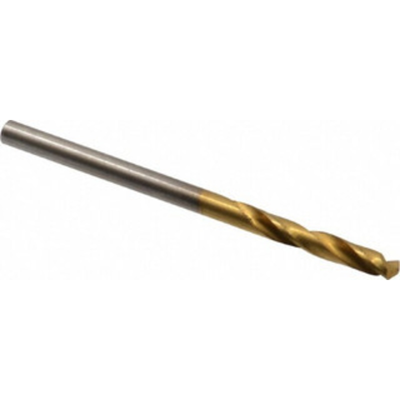 Hertel #33 135 Spiral Flute High Speed Steel Screw Machine Drill Bit TiN Finish, Right Hand Cut, 7/8 Flute Length, 1-7/8 OAL, Split Point, Straight Shank 2387504 – 02387264