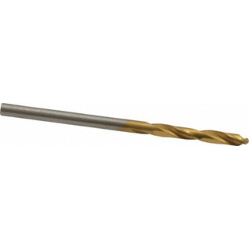Hertel #38 135 Spiral Flute High Speed Steel Screw Machine Drill Bit TiN Finish, Right Hand Cut, 13/16 Flute Length, 1-13/16 OAL, Split Point, Straight Shank 02387314 – 02387314