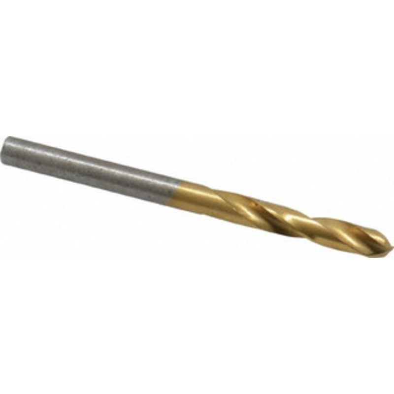 Hertel #22 135 Spiral Flute High Speed Steel Screw Machine Drill Bit TiN Finish, Right Hand Cut, 1-1/16 Flute Length, 2-1/8 OAL, Split Point, Straight Shank 2387397 – 02387157