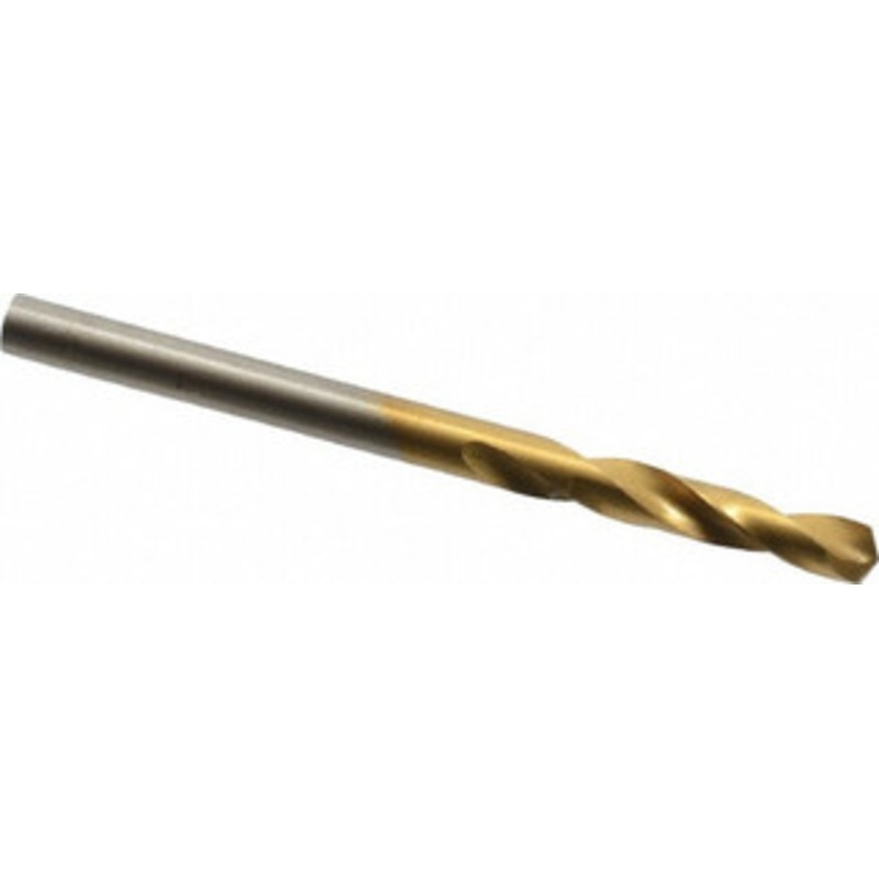 Hertel #27 135 Spiral Flute High Speed Steel Screw Machine Drill Bit TiN Finish, Right Hand Cut, 1 Flute Length, 2-1/16 OAL, Split Point, Straight Shank 2387447 – 02387207