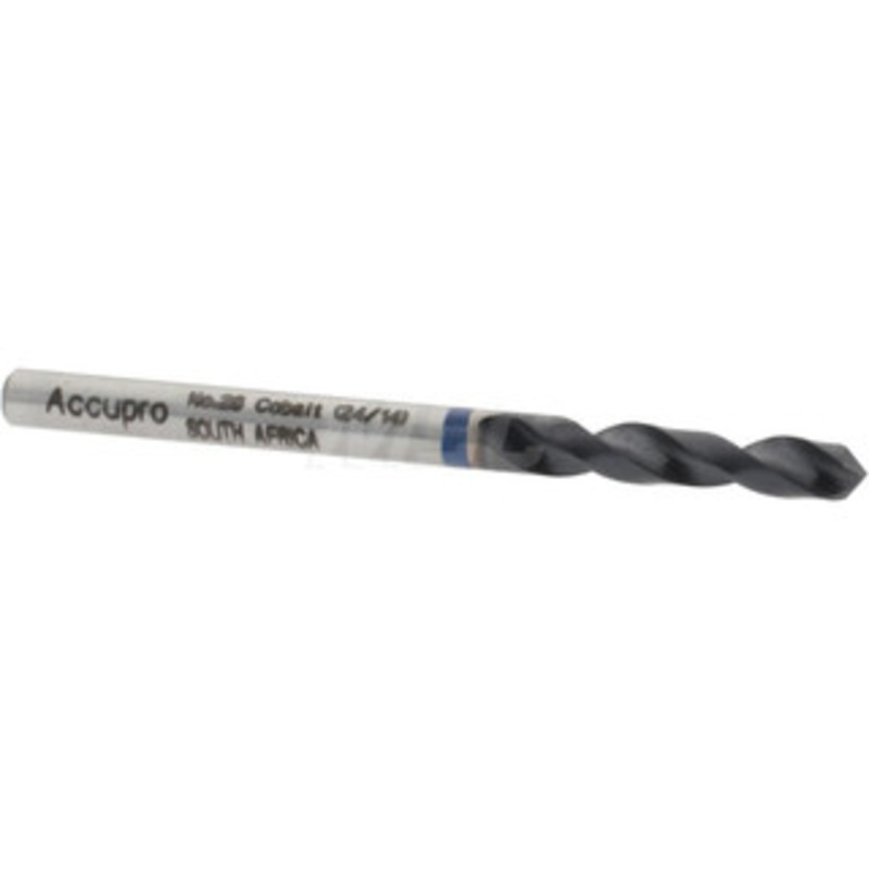 Accupro #28 120 Spiral Flute Cobalt Screw Machine Drill Bit TiAlN Finish, Right Hand Cut, 20mm Flute Length, 52mm OAL, Split Point, Straight Shank 1BS0356-AC – 05493390