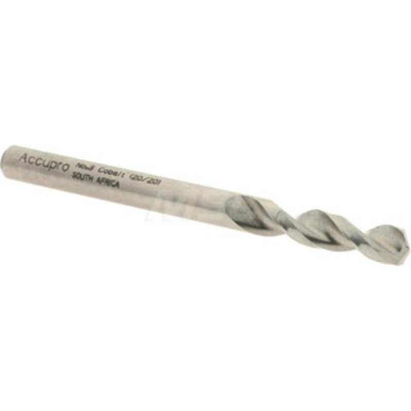 Accupro #3 130 Parabolic Flute Cobalt Screw Machine Drill Bit Bright Finish, Right Hand Cut, 1.102 Flute Length, 2.598 OAL, Split Point, Straight Shank 1630541-AC – 01332204