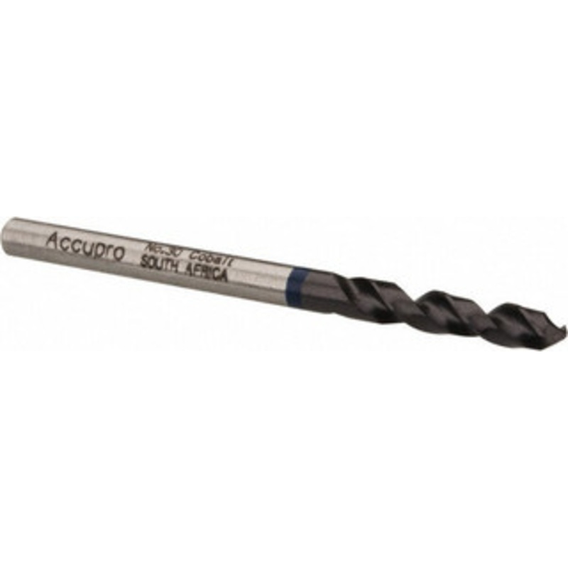 Accupro #30 120 Spiral Flute Cobalt Screw Machine Drill Bit TiAlN Finish, Right Hand Cut, 18mm Flute Length, 49mm OAL, Split Point, Straight Shank 1BS0326-AC – 05493358
