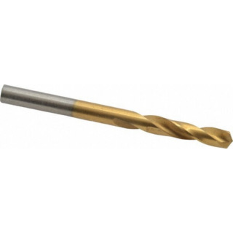Hertel #16 135 Spiral Flute High Speed Steel Screw Machine Drill Bit TiN Finish, Right Hand Cut, 1-1/8 Flute Length, 2-3/16 OAL, Split Point, Straight Shank 2387330 – 02387090