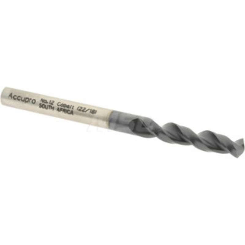 Accupro #12 130 Parabolic Flute Cobalt Screw Machine Drill Bit TiAlN Finish, Right Hand Cut, 1.024 Flute Length, 2.441 OAL, Split Point, Straight Shank 1630479A-AC – 01348978