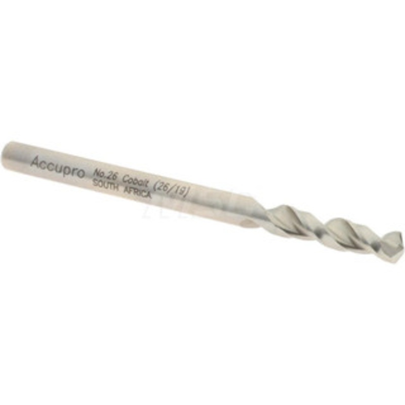 Accupro #26 130 Parabolic Flute Cobalt Screw Machine Drill Bit Bright Finish, Right Hand Cut, 0.787 Flute Length, 2.047 OAL, Split Point, Straight Shank 1630373-AC – 01331792