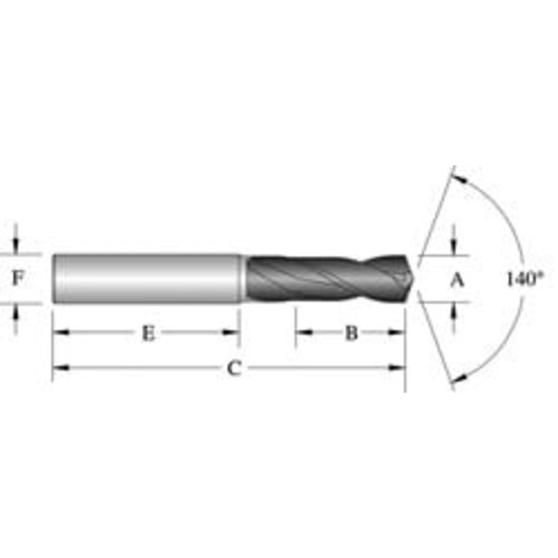 Allied Machine #16 140 Spiral Flute Solid Carbide Screw Machine Drill Bit Bright Finish, Right Hand Cut, 67.1mm OAL, Standard Point, Straight Shank, Through Coolant 335M04500A21M – 04595880