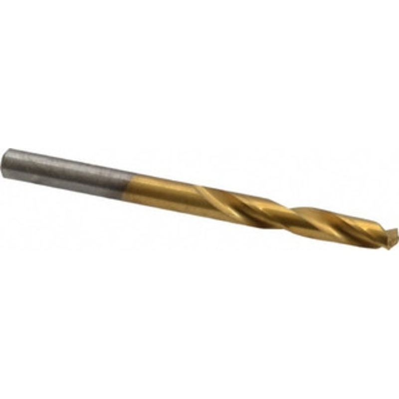 Chicago-Latrobe #19 135 Spiral Flute High Speed Steel Screw Machine Drill Bit TiN Finish, Right Hand Cut, 1-1/16 Flute Length, 2-1/8 OAL, Split Point, Straight Shank 48389 – 76128636