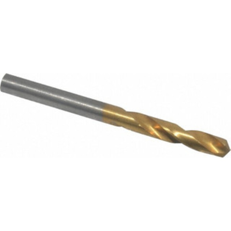 Hertel #15 135 Spiral Flute High Speed Steel Screw Machine Drill Bit TiN Finish, Right Hand Cut, 1-1/8 Flute Length, 2-3/16 OAL, Split Point, Straight Shank 2387322 – 02387082