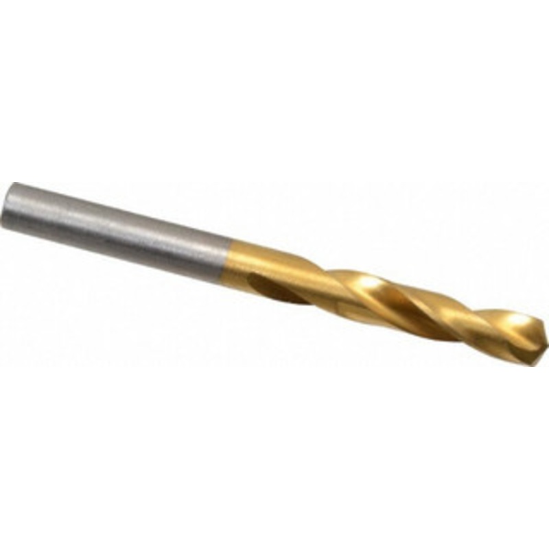 Hertel #4 135 Spiral Flute High Speed Steel Screw Machine Drill Bit TiN Finish, Right Hand Cut, 1-1/4 Flute Length, 2-3/8 OAL, Split Point, Straight Shank 2387231 – 02386985