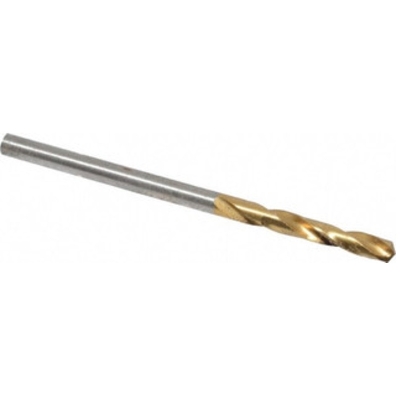 Hertel #40 135 Spiral Flute High Speed Steel Screw Machine Drill Bit TiN Finish, Right Hand Cut, 13/16 Flute Length, 1-13/16 OAL, Split Point, Straight Shank 02387330 – 02387330