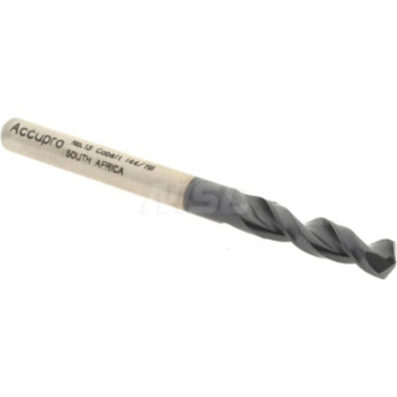 Accupro #13 130 Parabolic Flute Cobalt Screw Machine Drill Bit TiAlN Finish, Right Hand Cut, 0.945 Flute Length, 2.283 OAL, Split Point, Straight Shank 1630469A-AC – 01348945