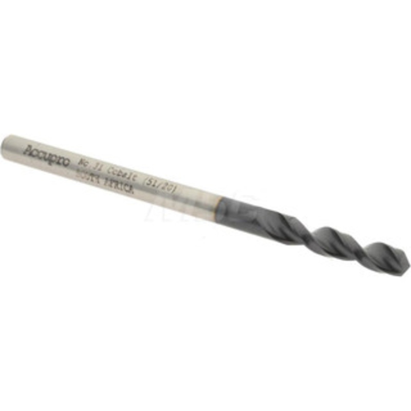 Accupro #31 130 Parabolic Flute Cobalt Screw Machine Drill Bit TiAlN Finish, Right Hand Cut, 0.709 Flute Length, 1.929 OAL, Split Point, Straight Shank 1630305A-AC – 01348531