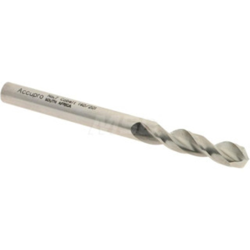 Accupro #7 130 Parabolic Flute Cobalt Screw Machine Drill Bit Bright Finish, Right Hand Cut, 1.024 Flute Length, 2.441 OAL, Split Point, Straight Shank 1630511-AC – 01332139