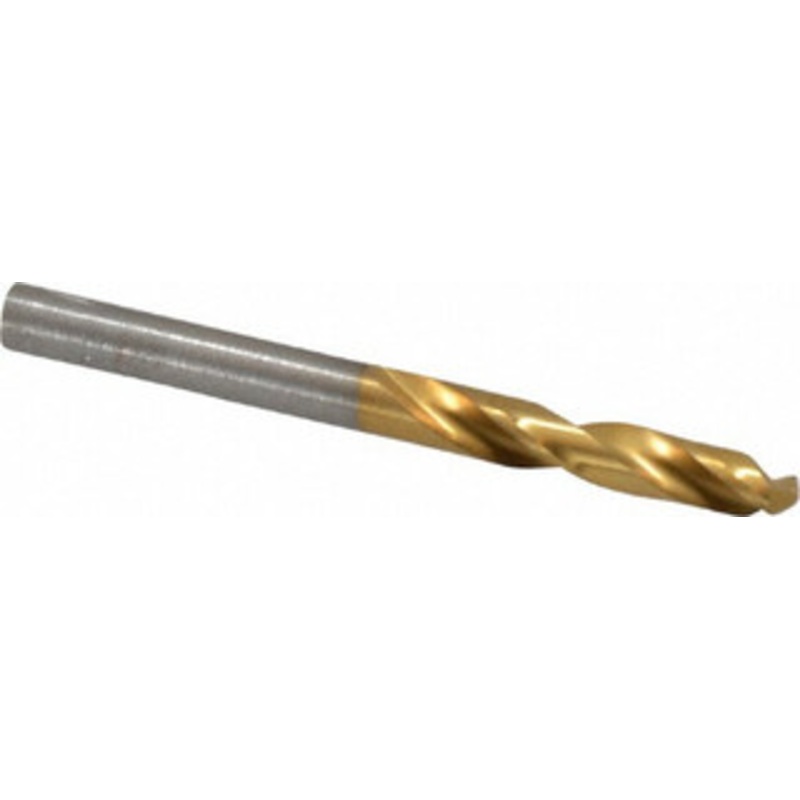 Hertel #13 135 Spiral Flute High Speed Steel Screw Machine Drill Bit TiN Finish, Right Hand Cut, 1-1/8 Flute Length, 2-3/16 OAL, Split Point, Straight Shank 2387314 – 02387066
