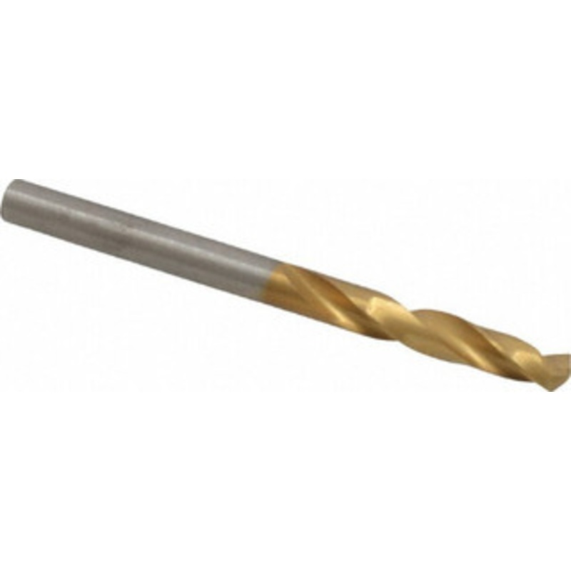 Hertel #20 135 Spiral Flute High Speed Steel Screw Machine Drill Bit TiN Finish, Right Hand Cut, 1-1/16 Flute Length, 2-1/8 OAL, Split Point, Straight Shank 2387371 – 02387132
