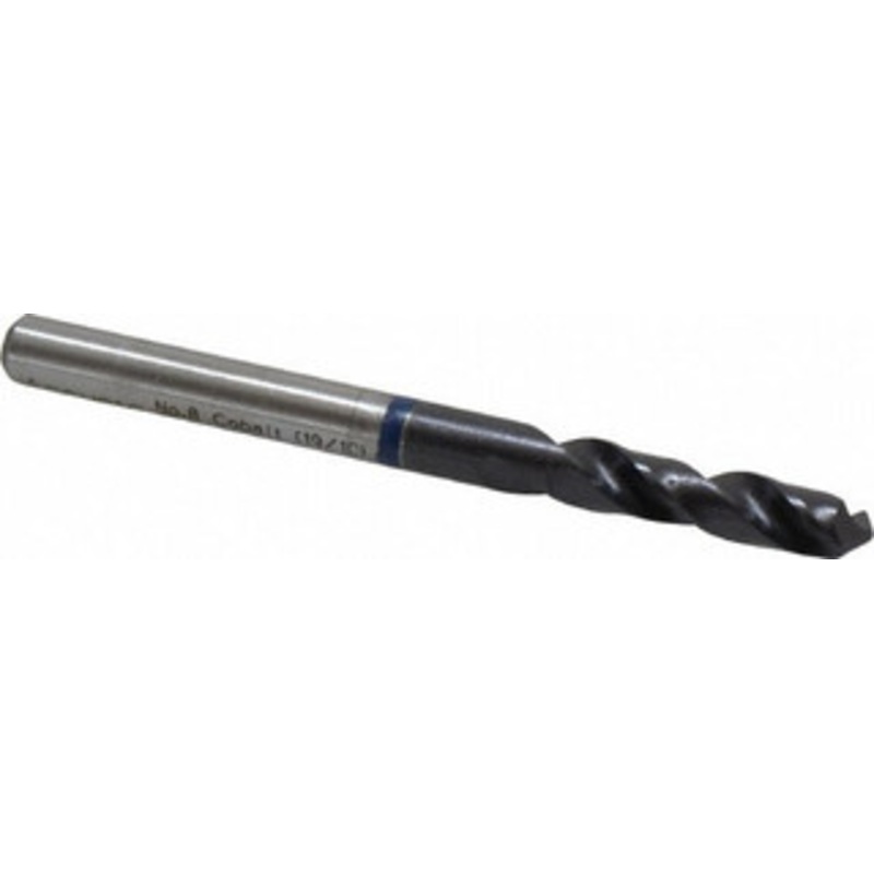 Accupro #8 120 Spiral Flute Cobalt Screw Machine Drill Bit TiAlN Finish, Right Hand Cut, 26mm Flute Length, 62mm OAL, Faceted Point, Straight Shank 1BS0506-AC – 05493689