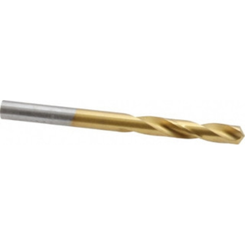 Chicago-Latrobe #11 135 Spiral Flute High Speed Steel Screw Machine Drill Bit TiN Finish, Right Hand Cut, 1-3/16 Flute Length, 2-1/4 OAL, Split Point, Straight Shank 48381 – 06131940