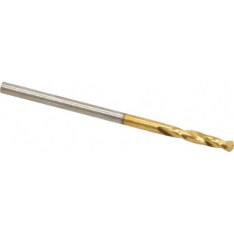 Guhring #49 130 Parabolic Flute Cobalt Screw Machine Drill Bit TiN Finish, Right Hand Cut, 11mm Flute Length, 36mm OAL, Standard Point, Straight Shank 9006590018500 – 06826770