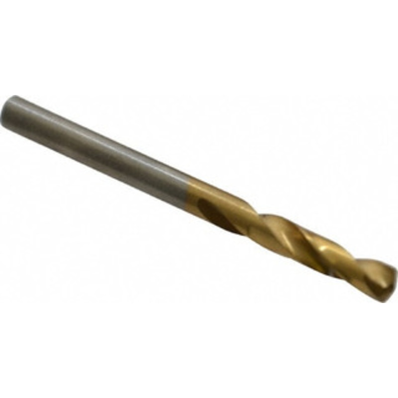 Hertel #23 135 Spiral Flute High Speed Steel Screw Machine Drill Bit TiN Finish, Right Hand Cut, 1 Flute Length, 2-1/16 OAL, Split Point, Straight Shank 2387405 – 02387165
