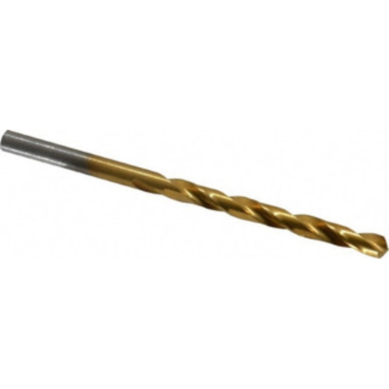 Hertel #5 118 High Speed Steel Jobber Drill TiN Finish, Right Hand Cut, Spiral Flute, Straight Shank, 3-3/4 OAL, Standard Point 85707271 – 85707271