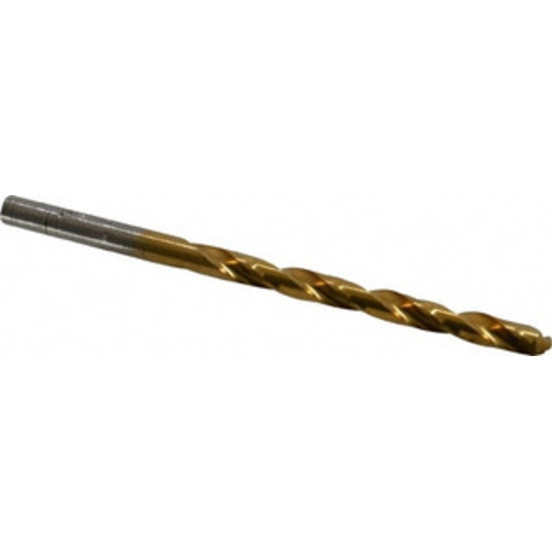 Hertel #10 118 High Speed Steel Jobber Drill TiN Finish, Right Hand Cut, Spiral Flute, Straight Shank, 3-5/8 OAL, Standard Point 85707321 – 85707321