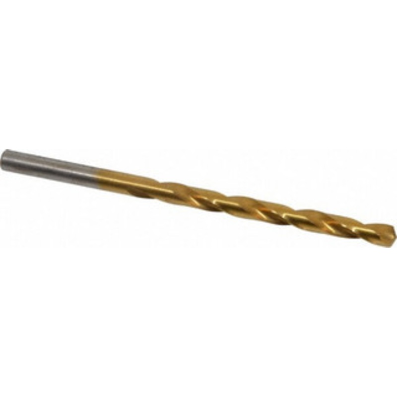 Hertel #8 135 High Speed Steel Jobber Drill TiN Finish, Right Hand Cut, Spiral Flute, Straight Shank, 3-5/8 OAL, Split Point 66694076 – 66694076