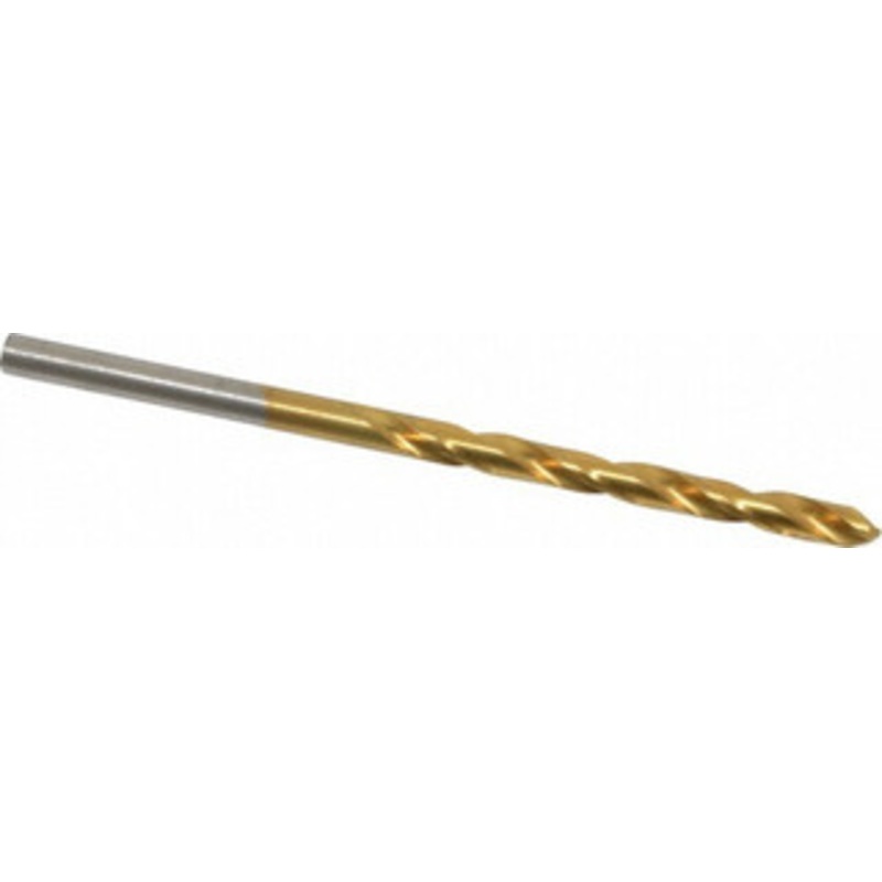 Hertel #23 135 High Speed Steel Jobber Drill TiN Finish, Right Hand Cut, Spiral Flute, Straight Shank, 3-1/8 OAL, Split Point 66694225 – 66694225