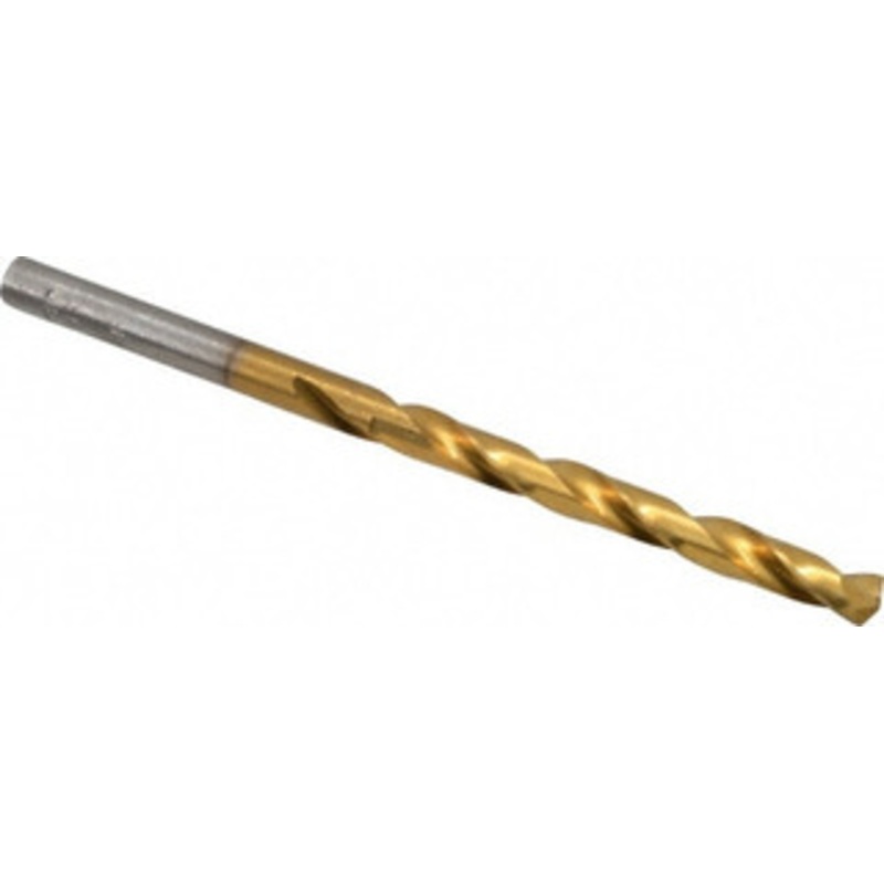 Hertel #12 135 High Speed Steel Jobber Drill TiN Finish, Right Hand Cut, Spiral Flute, Straight Shank, 3-1/2 OAL, Split Point 66694118 – 66694118