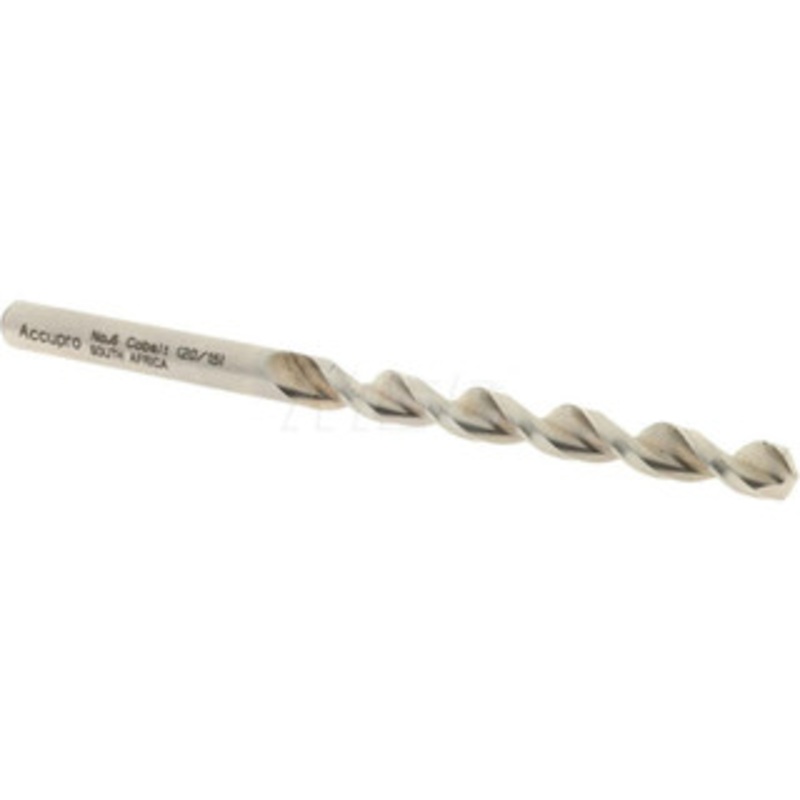 Accupro #6 130 Cobalt Jobber Drill Bright Finish, Right Hand Cut, Parabolic Flute, Straight Shank, 3-3/8 OAL, Split Point 1640518-AC – 05599055
